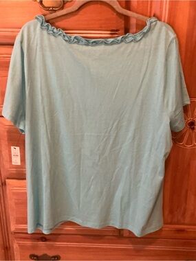 NEW Talbots 2X Light Blue Ruffle-Neck Women's Top